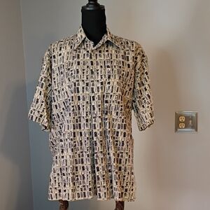 Pierre Cardin Geometric Patterned Shirt - Black and Cream